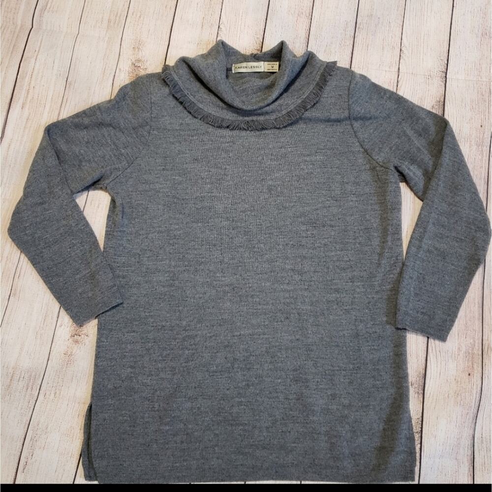 Karen Lessly fringed cowl neck knit top Size Medium